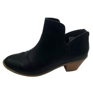 Rocket Dog Smooth Black Faux Leather Bomer Stacked Heel Boots